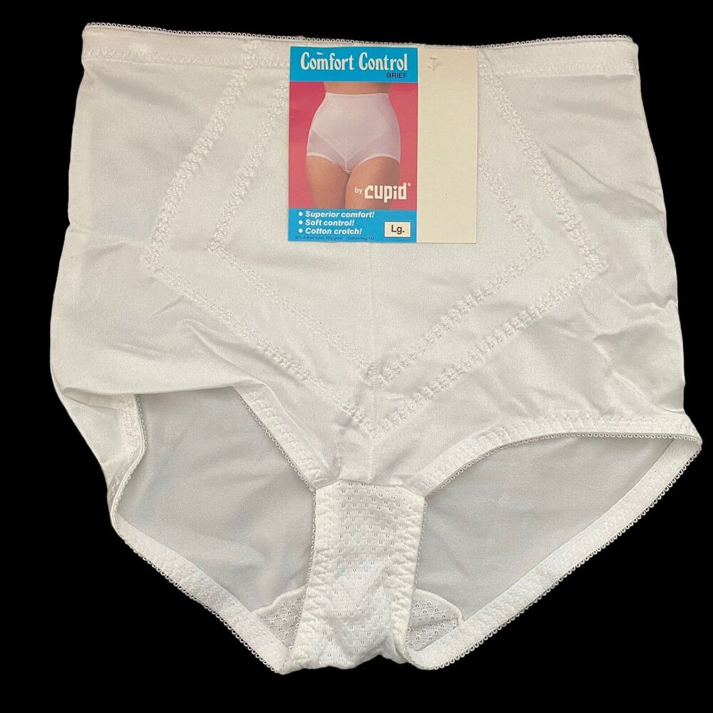 Vintage Girdle Brief Panties Large White Full Coverage Cupid Cotton Crotch - Picture 1 of 5